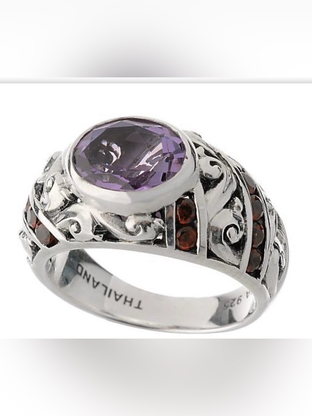 Amethyst and Garnet Accent Sterling Silver Statement Ring